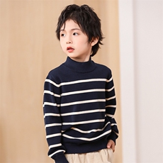 时尚儿童条纹半高领毛衣舒适保暖，童装卫衣/绒衫，绒颖羊绒