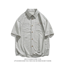 夏季潮流大码宽松百搭撞色贴标条纹短袖衬衫DC2218-P38【特价】，男装T恤，电商A007