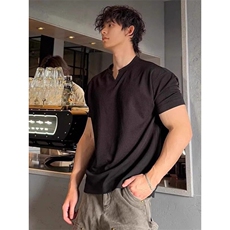 美式肌理感V领短袖男夏季显肌肉健身重磅t恤cleanfit黑色打底半袖，男装T恤，星座506A