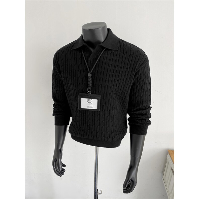自家假模图B216D1201P752025秋冬男装海鸥领麻花毛衣黑，男装针织衫/毛衣，电商B216（原B302）