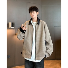 美式拼色千鸟格早秋外套男短款设计高级感双拉链翻领夹克C8881，男装夹克，星座1116A-1（原606A）