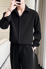 GS503P45港风日系翻领暗扣商务长袖衬衣韩版潮男百搭衬衣，男装衬衫，星座1108-5