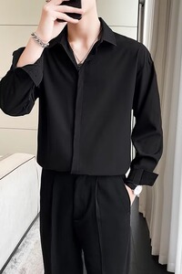 GS503P45港风日系翻领暗扣商务长袖衬衣韩版潮男百搭衬衣图片