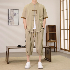 （版权注册 仿款必究）新款风男装夏季开衫套装男汉服两件套图片