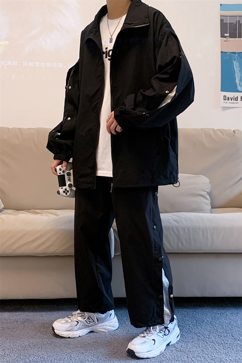 TZ8980/P95秋装新休闲运动格子撞色套装排扣裤子夹克两件套控118，男装休闲套装，电商A141