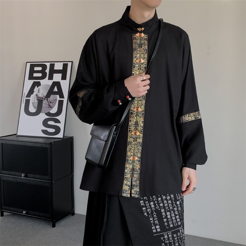 春装山本耀司民族大码明制宫廷复古明制汉服天丝面料唐宋朝衬衫,男装民族服装,星座909