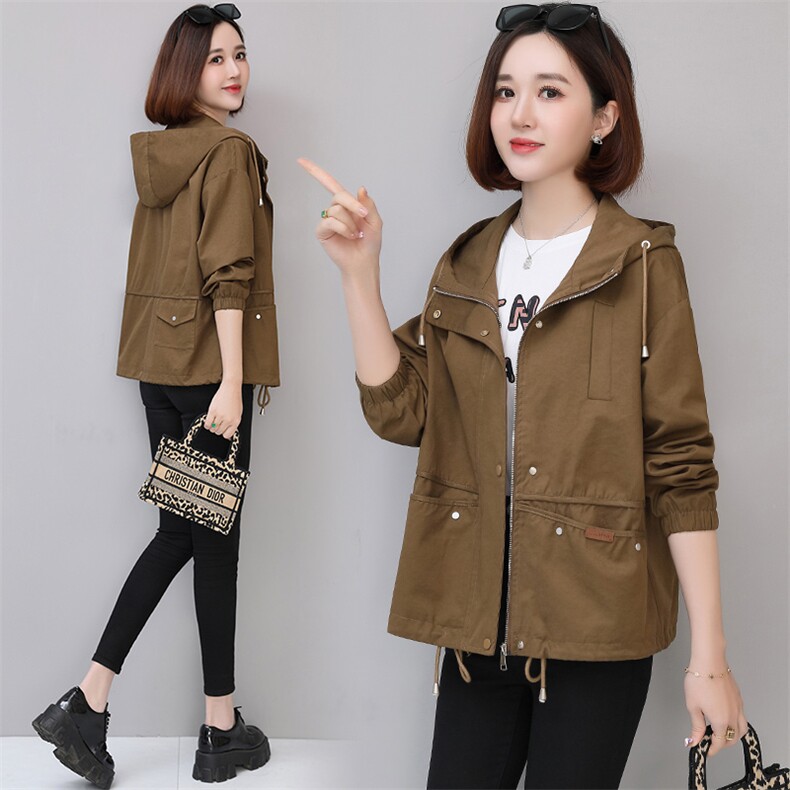 女士短外套2024年早秋新款时尚宽松连帽夹克港风复古小个子上衣潮，女装风衣，依万里