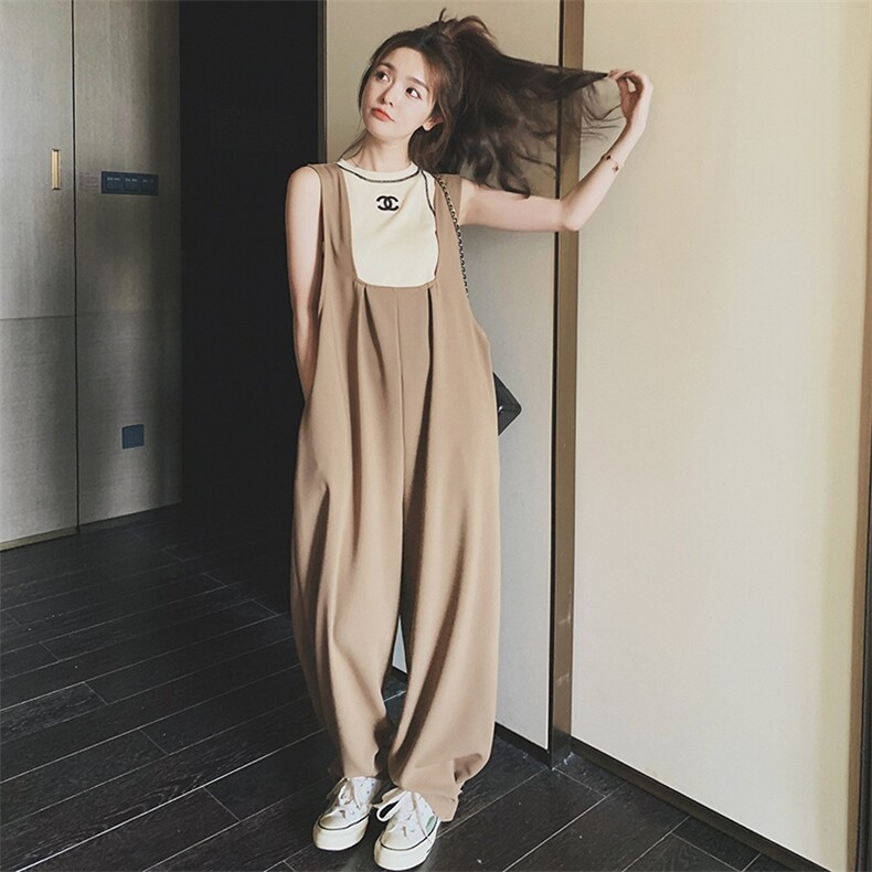 2025春秋夏季新款韩版宽松减龄背带裤女设计感炸街高腰直筒阔腿裤，女装休闲裤，浙宝189