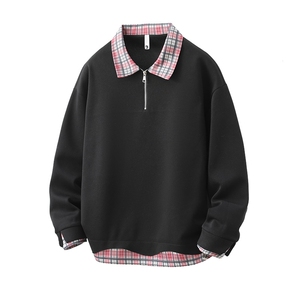 25秋季新款翻领情侣卫衣男女同款美式复古假两件套头外套 111-P40图片
