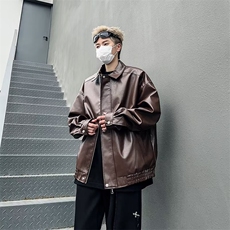 皮衣翻领简约夹克黑色棕色M-3XLW73，男装夹克，星座1116A-1（原606A）