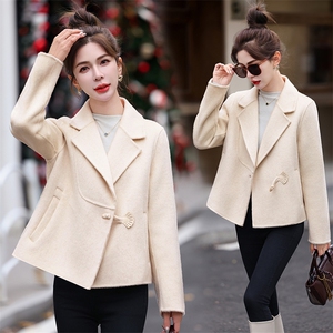 新中式guo风纯色双面呢大衣短款女2024新款小个子零羊绒毛呢外套,女装双面呢大衣,衣之秀