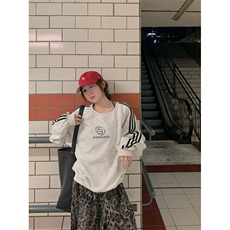EE068-P55卫衣男女情侣薄款2024潮宽松设计感条纹圆领韩版上衣，男装卫衣，星座911-3