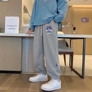 新款华夫格裤子男春季宽松百搭束脚学生运动裤港风ins潮牌休闲裤图片