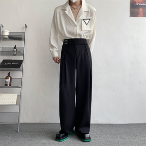 100涤纶 皮带金属扣设计西装裤男士高级感坠感休闲阔腿裤XK63-P70图片