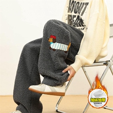 冬季美式刺绣羊羔毛棉裤男女情侣加绒加厚保暖宽松休闲阔腿长裤子，男装棉衣，电商A486-1