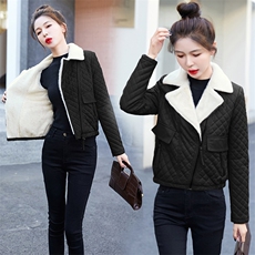 保暖气质休闲加绒小翻领皮衣外套2023年冬季，女装棉衣/棉服，臻衣坊