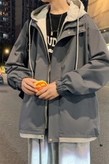 JK763P78港风二开宽松假两件夹克百搭落肩简约连帽上衣外套，男装夹克，星座1204-3