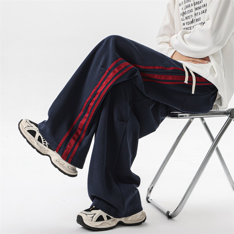 8XL-M美式复古三条杠休闲裤子加绒特大码阔腿卫裤KZ1935P60加绒70,男装休闲裤,电商B238
