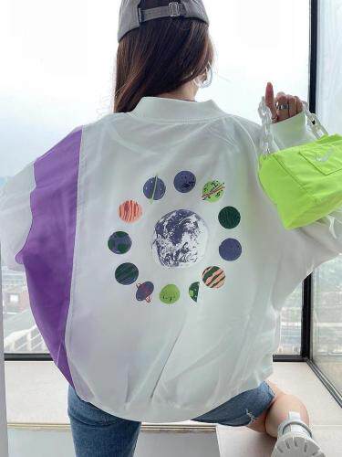 ZCL603春季新款潮牌宽松时尚撞色拼接拉链棒球服外套,女装,L·H·X