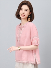2026夏季苎麻时尚简约大方气质优雅刺绣休闲透气上衣，女装衬衫，独衣靓