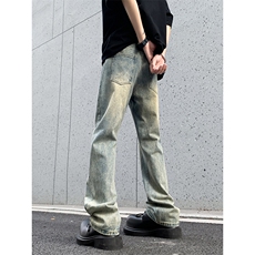 B221美式ins高街暗黑小众修身微喇牛仔裤LK24168-P60控78，男装牛仔裤，电商B221