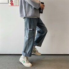 ins港风潮流老爹阔腿裤男士潮牌直筒牛仔裤复古休闲工装裤k52-p35，男装牛仔裤，星座1008-2