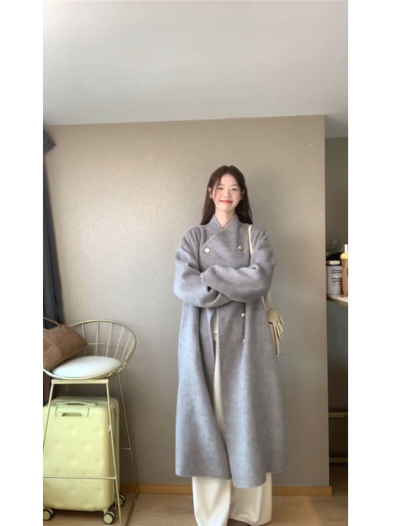 气质灰色羊毛呢子大衣2025新款毛呢外套赫本风高级感861p115k188,女装毛呢外套,浙宝318