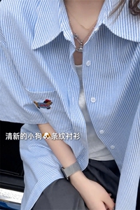 B221 美式ins港风宽松薄款条纹短袖衬衫SY2556-特P35控59图片