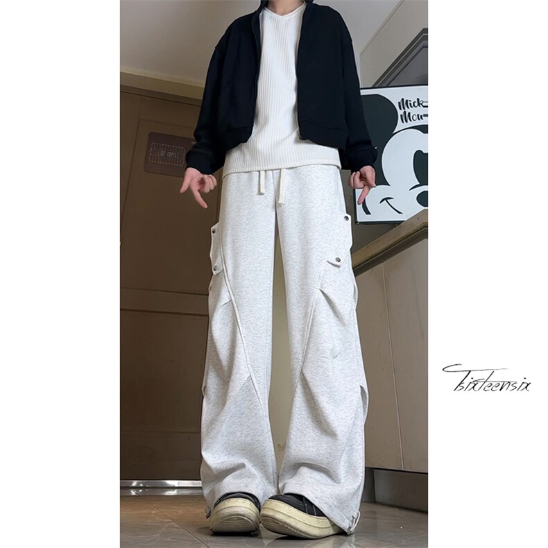 美式高街褶皱伞兵工装裤男秋季直筒休闲卫裤A166-KB4014-P50控79图片