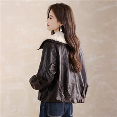 现货！现货！加绒加厚皮衣女2025冬季新款羊羔毛翻领棉衣棉服，女装棉衣/棉服，以桐
