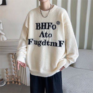 B229-P58 秋冬设计感小众宽松线衣毛衣男美式复古慵懒软糯针织衫图片
