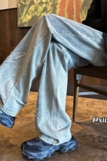 XZ616秋季新款刺绣毛边闪电十字架休闲牛仔裤TY1076特P65控78，男装牛仔裤，星座512A（原616）