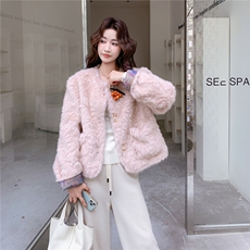 8678粉色轻风两穿羊羔毛小香风外套8678-P200-K288，女装短外套，2C232
