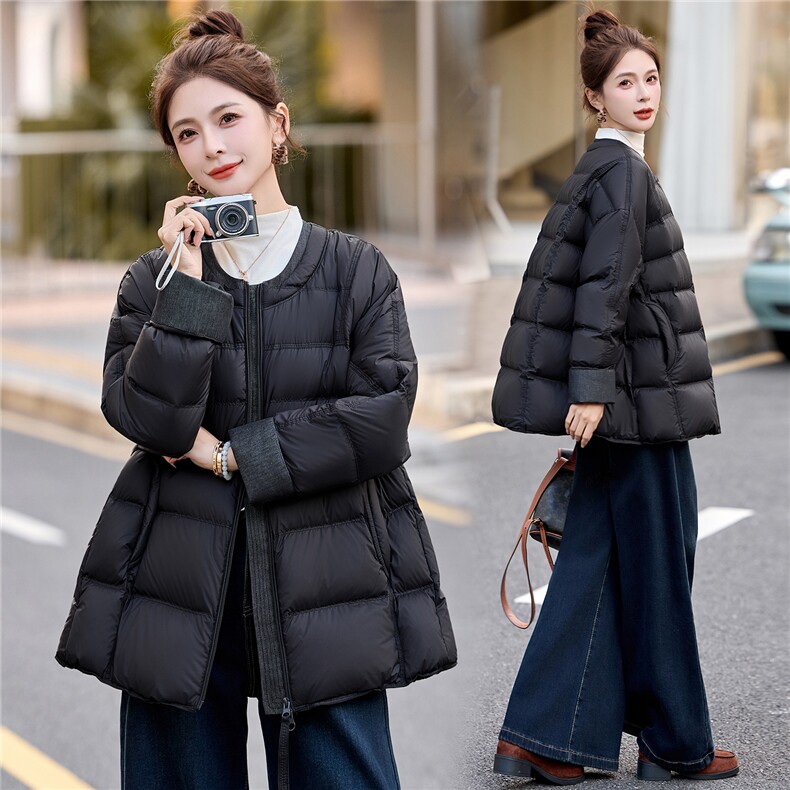 90%白鸭绒羽绒服女2025年冬季新款韩版宽松圆领加厚保暖面包服,女装羽绒服,美沁