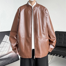 秋季皮衣男立领男士夹克潮纯色青年外套休闲A266-PY005-P85控138，男装夹克，电商A266