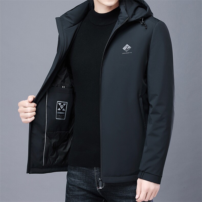 男士中长款连帽羽绒服2023新款中年商务休闲上衣厚款保暖外套男装,男装羽绒服,电商B212（原钱塘6029）