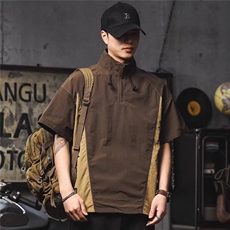 TC132拼接撞色速干长袖衬衫潮牌立领半拉链户外冰丝工装上衣，男装衬衫，星座308A-1（原309B-1）