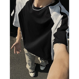 抖音得物二开品质240克宽松纯棉美式潮牌高街痞帅短袖T恤YQ41
