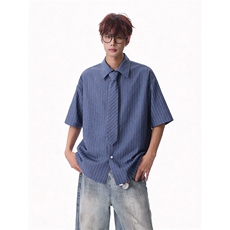 2026夏季新款学院风条纹领带短袖衬衫男CD6416-特P40建议零售价98，男装T恤，电商A001