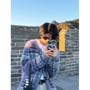 美式复古撞色高级感毛衣针织衫男女宽松情侣显白冬季外套 MY3276图片