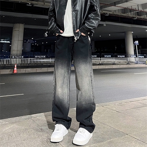 美式高街vibe风直筒长裤欧美痞帅男hiphop复古水洗牛仔裤图片