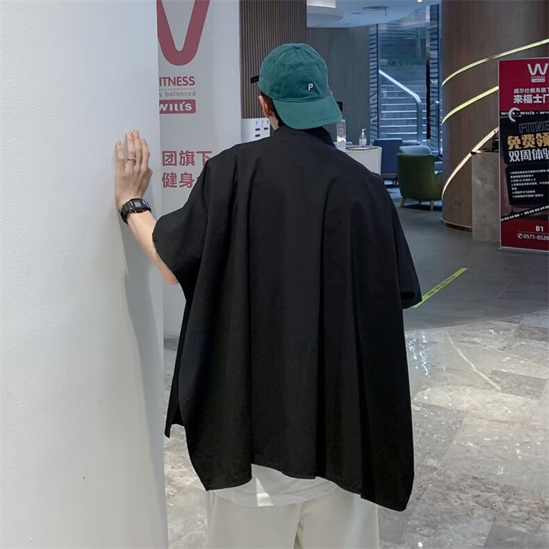 不规则衬衫短袖男设计感小众男装翻领七分袖衬衣夏CS0874-P35,男装衬衫,星座308B-1