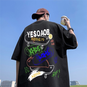 草地夏季宽松短袖T恤男潮T6101 P25控38图片
