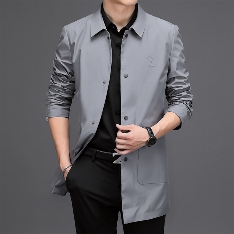 D208803春秋新款男士中长款风衣翻领外套简约通勤商务男装，男装风衣，电商B360