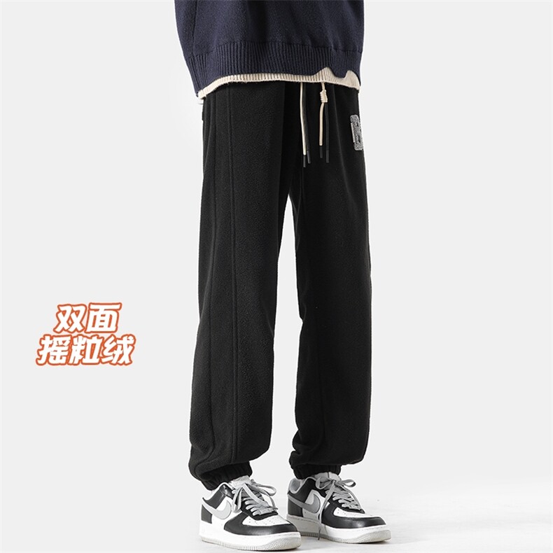 特P40无差价秋冬日系双面摇粒绒毛巾绣束脚卫裤男大码保暖裤K1228,男装休闲裤,电商A082