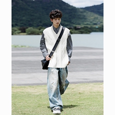 韩系叠穿复古麻花针织衫马甲男学院风早秋穿搭上衣服背心9097P58，男装背心/马甲，电商B312