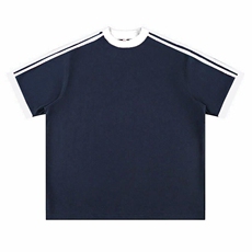 抖音得物品质二开240克宽松纯棉美式潮牌袖口撞色织带短袖T恤，男装T恤，电商A486-1