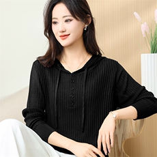 夏季针织帽衫女士上衣夏季新款时尚减龄宽松外搭长袖空调衫，女装针织衫/毛衣，秋虹羊绒