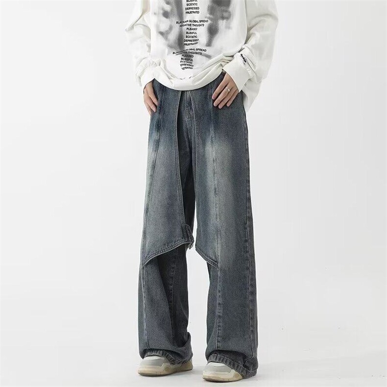 XBN43-P55美式高街黑色工装牛仔裤男设计感cuibuju重工小众设计，男装牛仔裤，星座1503-1