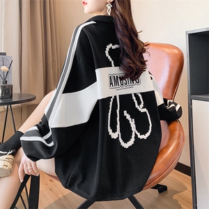 S6005韩版鱼鳞布后包领特大码300斤polo领薄款卫衣女P50图片